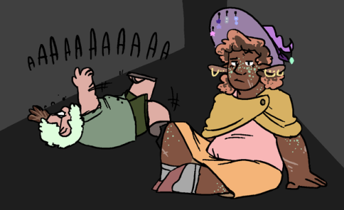 irradiatedsnakes:…wait, this isn’t real.[image description: a drawing of Merle and Taako. Merle is a