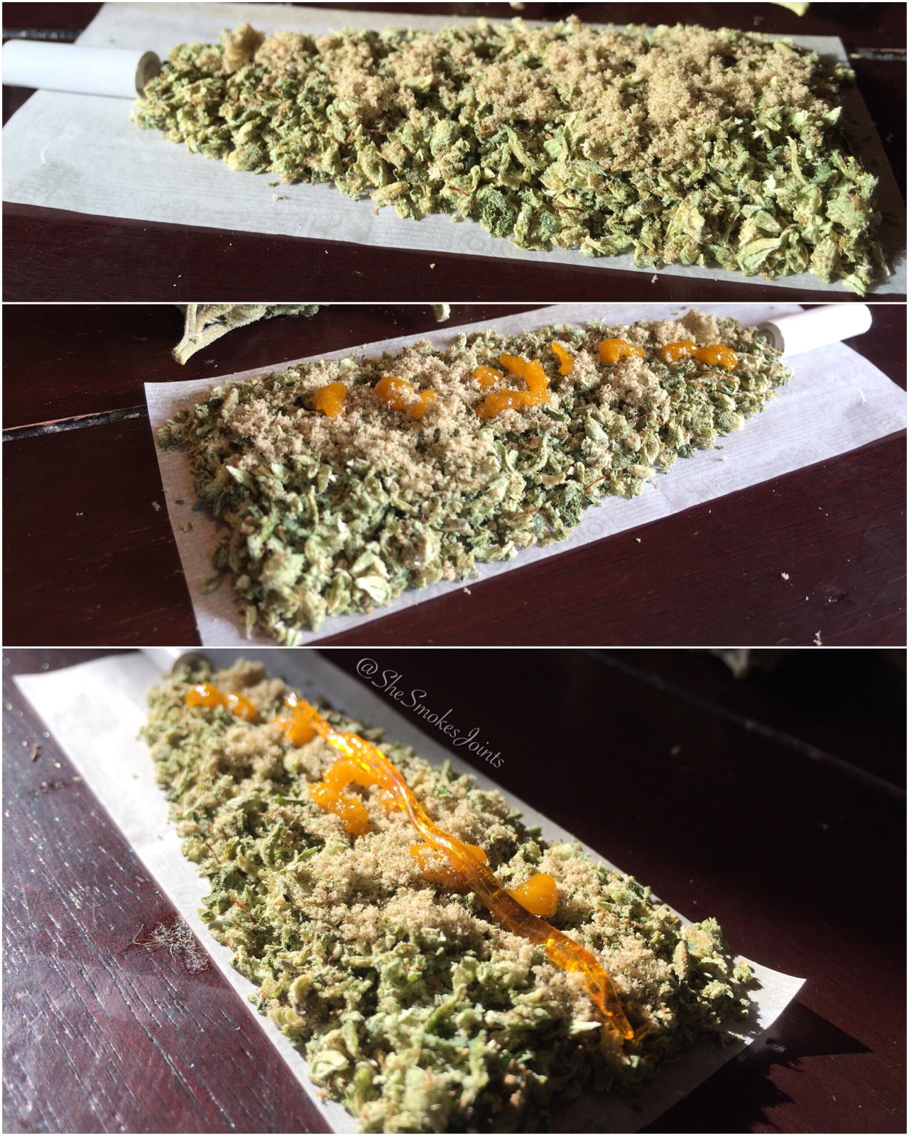 shesmokesjoints:  Jew Gold topped with kief, SFV OG live resin and Afgoo shatter