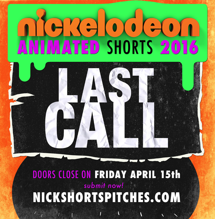 nickanimatedshorts:
“Final Call for Nickelodeon’s 2016 Animated Shorts Program, Deadline for submissions is April15th. Nickshortspitches.com
”
Do it!!! Tomorrow is the last day to submit for 2016 Animated Shorts!