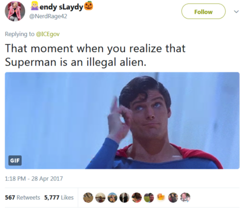 shakespeareanqueer: siphersaysstuff:  aokayinspace:  witwicky:  down-to-venus:  When ICE isn’t cool.   Kal El…. is literally Hebrew. It means Voice of God. He’s a Jewish illegal immigrant. For a reason. He was written in the 30s.    I mean Superman