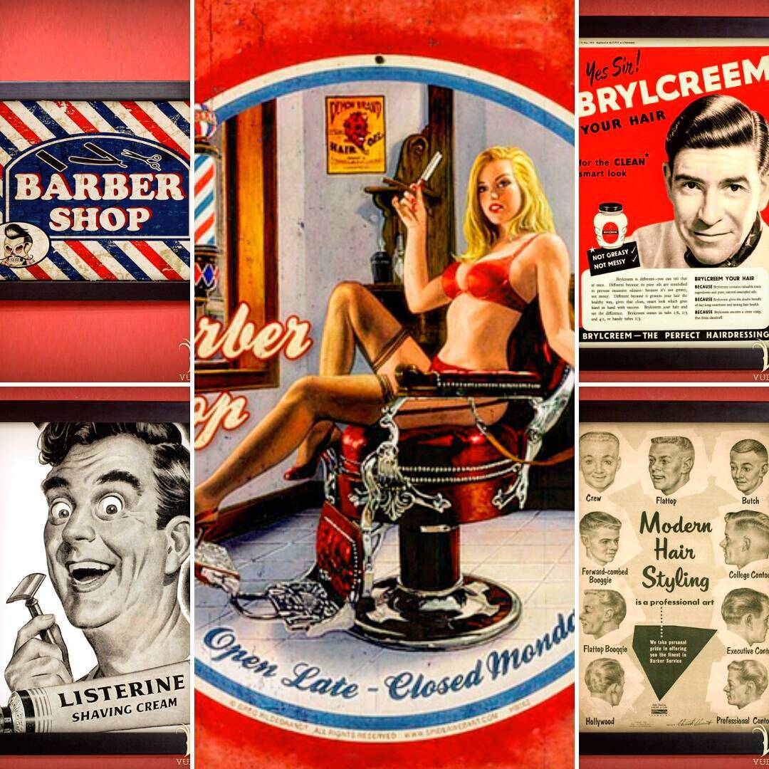 Nova coleção de quadros com o universo das antigas barbearias. Esses são só alguns modelos, veja todos em www.vuduloja.com #barber #barberlife #barbershop #barbershopconnect #barbearia #vuduloja #retro #rock #kustom #tattoo #rockabilly #clothing...