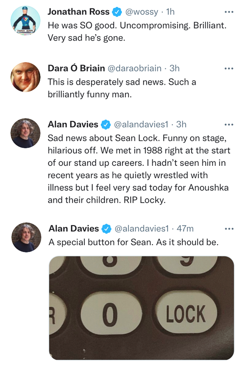outtagum: Fellow comedians and co-stars pay tribute to Sean Lock who has passed away from cancer at 