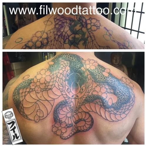 First session to start this #coverup Thanks Alex.#hebi #snake #irezumi #horimono #wabori #japanese