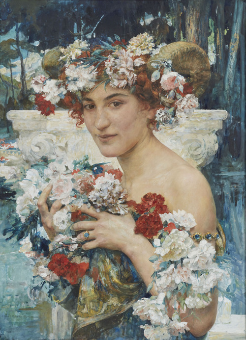 catonhottinroof: Edgard Maxence (1871-1954)  Faunesse entourée de fleurs