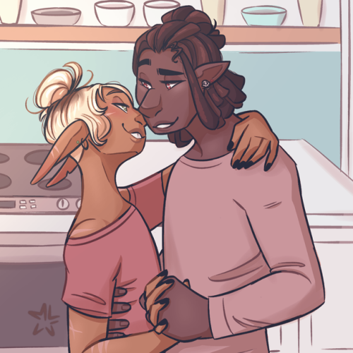 hiddeninmyhoodie:Slow dancing on a lazy morning <3(click for closeups)[image description: a drawi