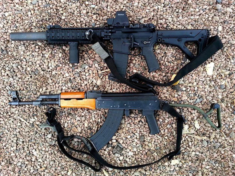 coffeeandspentbrass:gunsblades:  AK VS AR.  Both. Both is good.