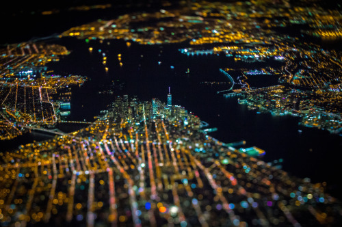 flavorwire:  Breathtaking Neon-Tinged Aerial Shots of New York City at Night