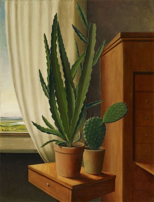 the-paintrist: art-and-things-of-beauty: Georg Schrimpf (1889-1938) - Still life with cacti, oil on 