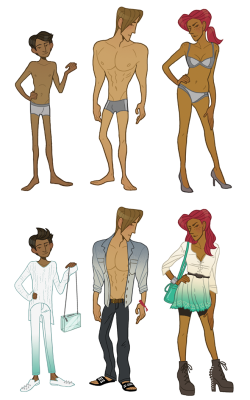 goknights:  for my lifestyle illustration class, the infamous “dolls” assignment - every week we had to draw referenced outfits. I used my comic characters as my models! I used a slightly different style on them to make drawing the clothes easier. 