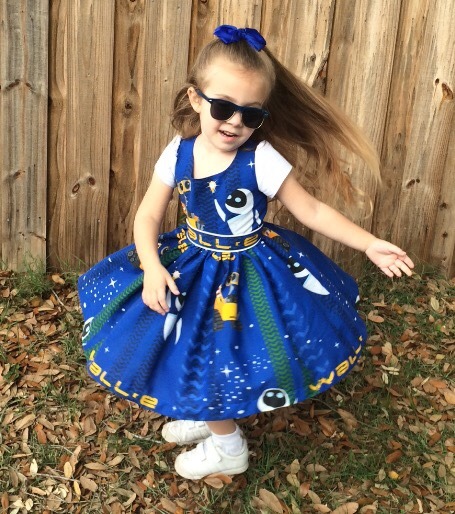 For Earth Day, Mommy recycled a used bed sheet from Goodwill into a new Wall•E dress for me. ♻️