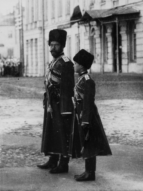 Tsar Nicholas II and his son Tsarevich Alexei, c. 1916.