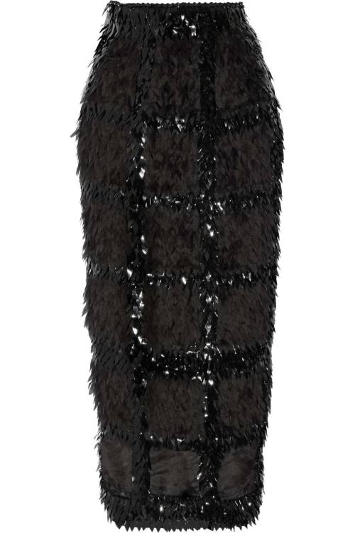 Roksanda Lawton Embellished Organza and Ponte Midi Skirt, Black, Women’s, Size: 10