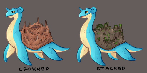 fox-draws:My contribution to the pokemon variation challenge going around! I decided to do lapras with different rock formations (ᴖ◡ᴖ)