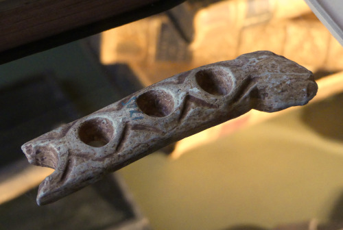 Prehistoric bone tools and items on display in the Victorian Study at Buxton Museum and Gallery, 31.