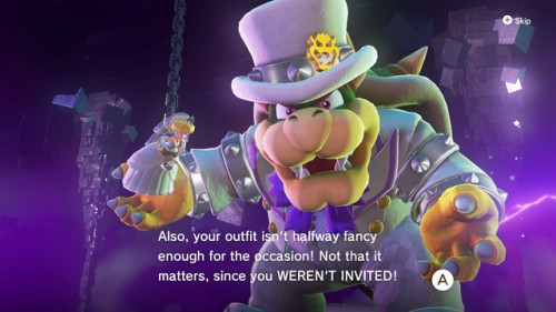 titenoute:superretroshark:Bowser’s reactions to various outfits in Super Mario Odyssey.Ok this is pr