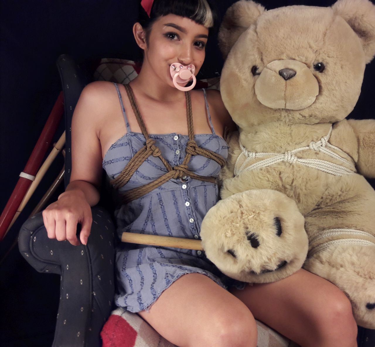 patrick-shibari: Cane and bear shibari. My babygirl @imknotnaughty wanted matching