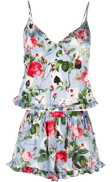 Fleur du Mal | Players Only Ruffle Cami + Shorts | in silk + Fleur playing cards + flirty florals pr