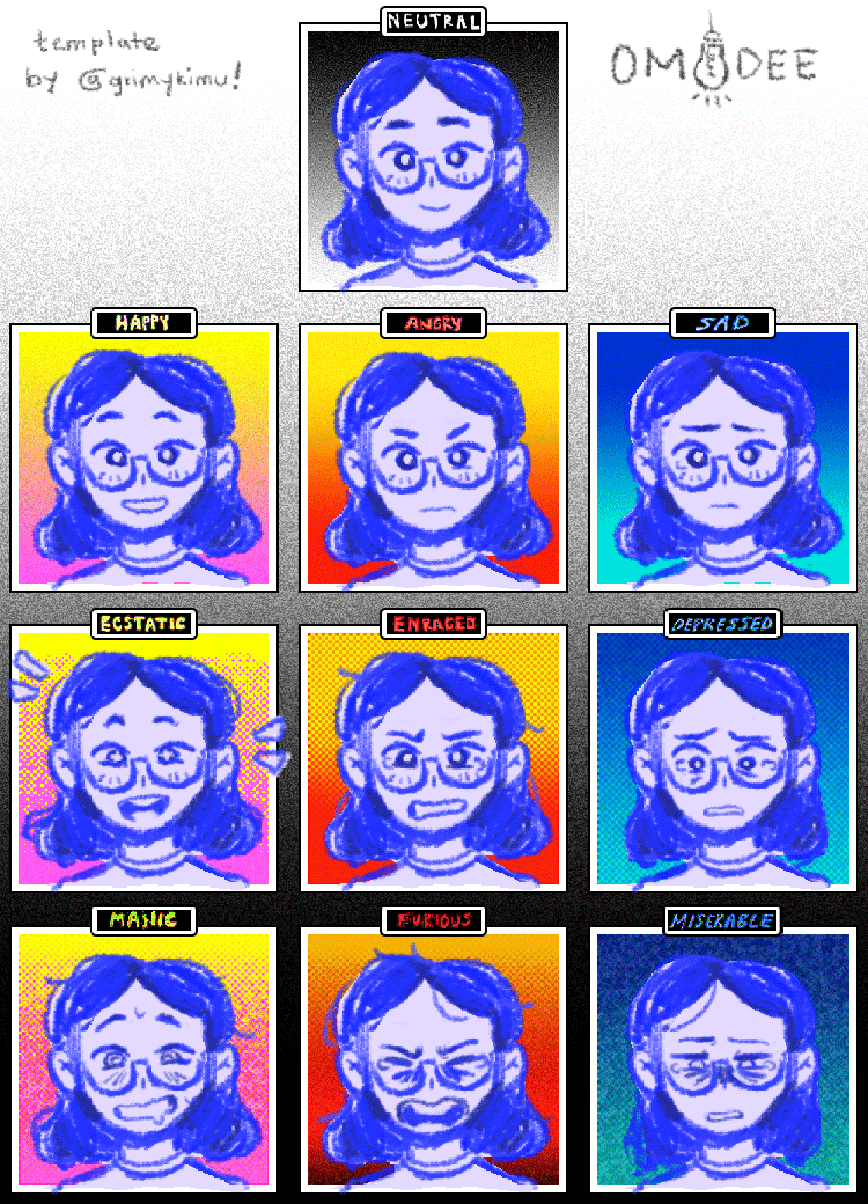 I made myself as a dream friend with different emotions in battle!  (Template by u/GrimyKimu) : OMORI