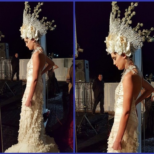 LOVELY SUE WONG MODEL Kristian Navarre LOOKING CONTEMPLATIVE AT SUE WONG INSTALLATION FOR PRESTIGE P