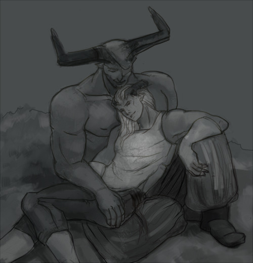 gwendan:
“ Another wip for the dragon age romance week with Iron Bull :З
My Adaar is too small for qunari, but I think not all qunari are same size :)
I’ll finish this later… maybe((
”