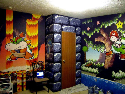 alienpanda:Amazing room painted in a Yoshi’s Island theme!!!