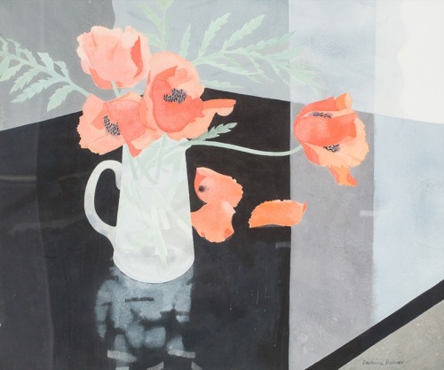 thunderstruck9:Barbara Balmer (British, b. 1929), Poppies & black lacquer. Watercolour and penci