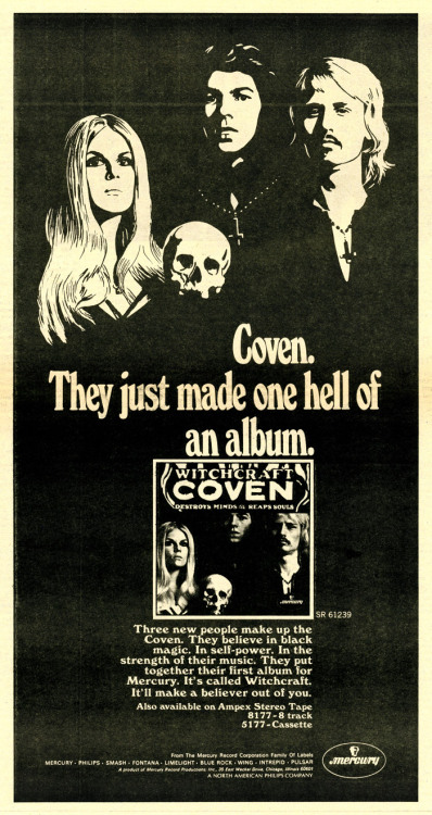 dames0fdoom:Promotional flyer for Coven’s Witchcraft Destroys Minds & Reaps Souls - 1969