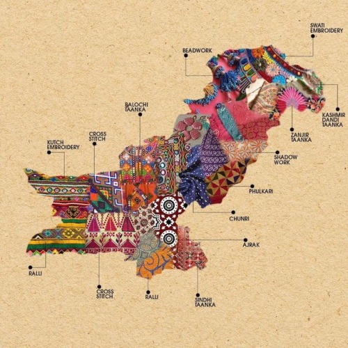 mymodernmet: Artistic Maps of Pakistan and India Show Embroidery Techniques of Each Region