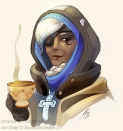 searching-for-bananaflies:  Tea Time Something for the overwatch month. I wanted draw the sniper mom because I really like her design and overall idea. Even tho Lúcio is my main support, I’d love to learn to use her too.   my nAna &lt;3