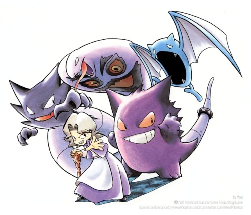 hirespokemon:1997, Elite 4 Agatha and her Pokémon team by Mato 真斗 , from the manga Pokémon Special (