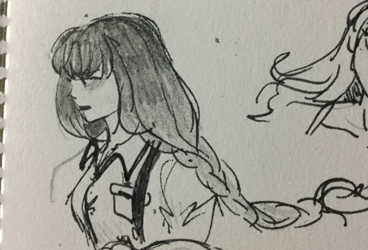idea doodles of a Grace redesign (monochrome kid)