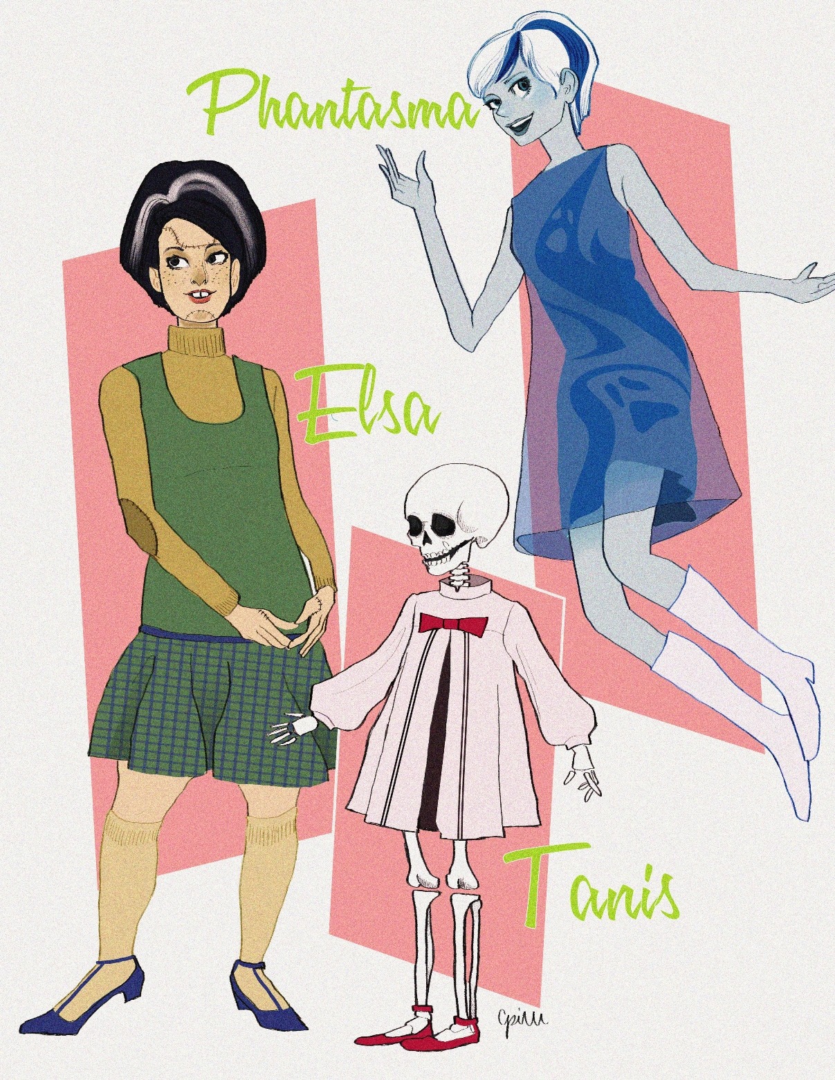 celestedoodles:  The Scooby-Doo Ghoul School girls as 1960s monster dolls. This is