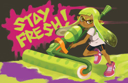 splatoonus:  terranoie:  STAY FRESH!!.. with some Splatoon fanart from me! Roller is my favorite but I should probably try other weapons.  Time for an official Squid Research Lab Research Poll for, uh, RESEARCH: What’s your favorite weapon to use in