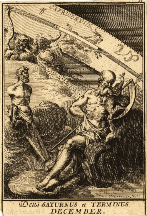 wrappedallinwoe: ‪The Months series by Jacobus Harrewyn, 1698‬ ‪Saturnus et Terminus, December &