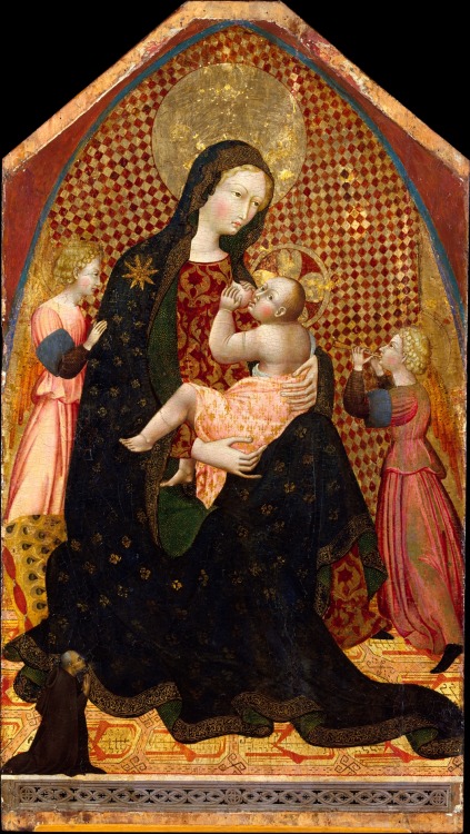 met-european-paintings:Madonna and Child with Two Angels and a Donor by Giovanni di Paolo, European 