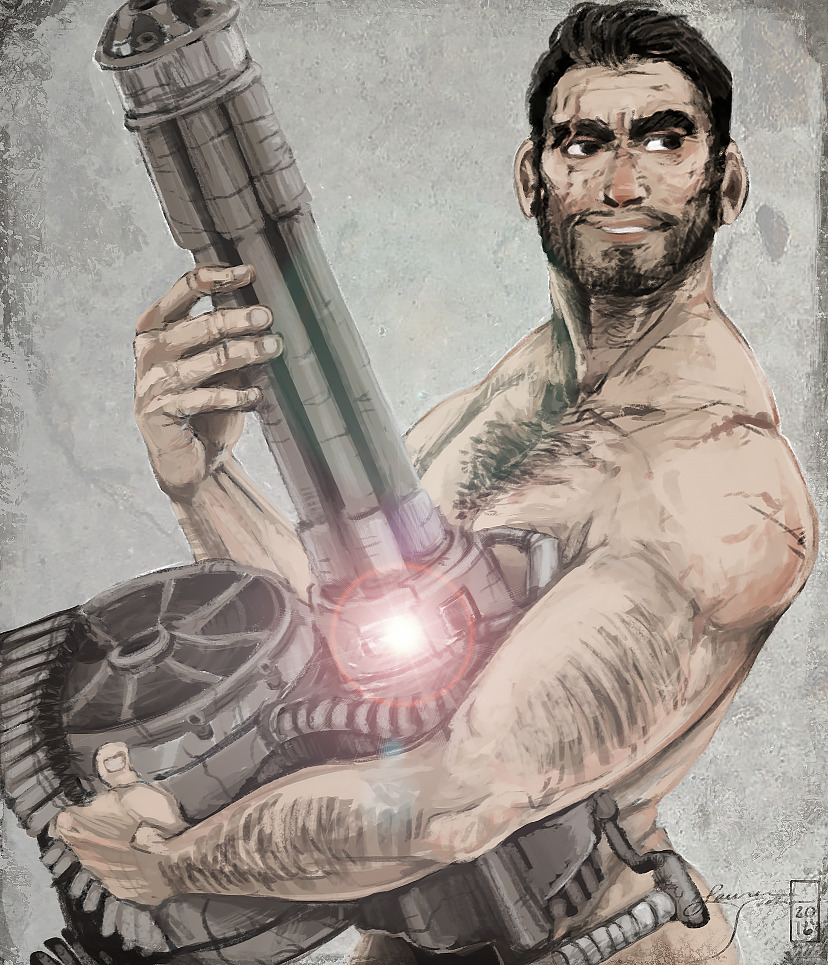 laurenscobie:  What can I say? I like scruffy guys and big guns…  It’s a work