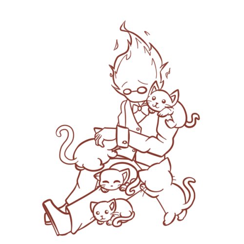 crawlingwithsins:  A request for @fel-fisk <3 This is my first time ever drawing Grillby, and I can’t draw cats to save my life but I tried my best ; v ; I hope this is what you had in mind!~ BONUS GIF: Y’know. Cuz the cats are warm because of