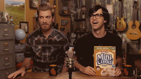 rhettandlink:goodmythicalyann:Link + happiness + cereal (x/x/x/x)THE JOY IS UNDENIABLE
