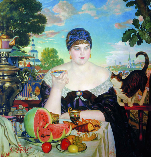 intangiblepetrifications:  Boris Kustodiev (Russian, b. 1878 - 1927)  The Merchant’s Wife At Tea - Oil on canvas  