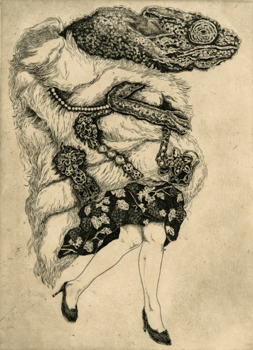 Kanako Akiyama 秋山佳奈子 (Japanese, b. 1986, Tochigi, Japan) - Chameleon Is Wearing A Fur, 2013   Printm