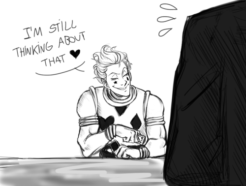 rabiscosetal:  - I don’t think I wanna play anymore… P.S..Leorio won, Hisoka gave him about 500 Jenny and a bubble gum…  Hisoka 