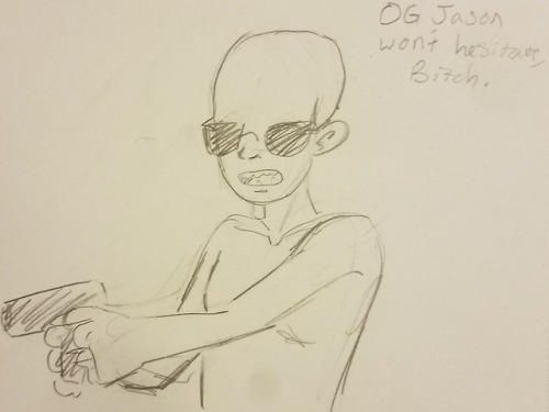 asoftersideofslashers:Drawn response to @wlwslashers​‘ frankly fantastic-sounding dream.The Jasons, 