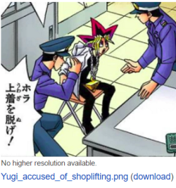 kiwi-jien: ryoubakvra:  i was just searching through google images when i stumbled across this picture and it’s just amazing because 1) why on earth is yugi being accused of shoplifting in what appears to be a mall  2) oh my god, yugi is wearing WHITE