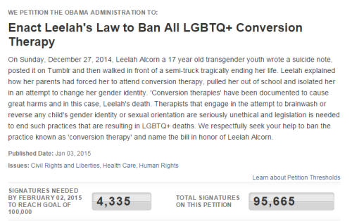 Hi everyone - a HUGE THANK YOU to all who have signed the White House petition for Leelah&rsquo;s La