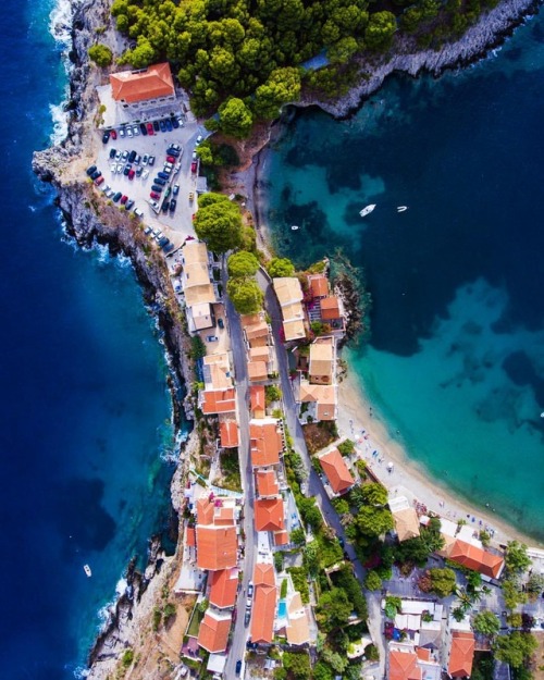 Assos village, Sky view, Cephalonia island, Ionian Sea, Greece