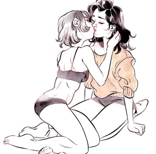 ghosthomo: Art of two queer girls kissing