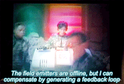  The SG-1 team reacting to their fictional counterparts. (Wormhole X-Treme, S05E12)