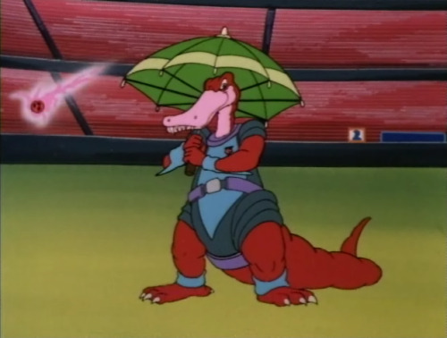 Can we appreciate how all the other Tyrannos panic in this scene, and Quackpot just casually opens an umbrella and isn’t bothered in the least? This is why he’s one of my favorite Dinosaucers characters, in a nutshell. I love the Dinosaucers