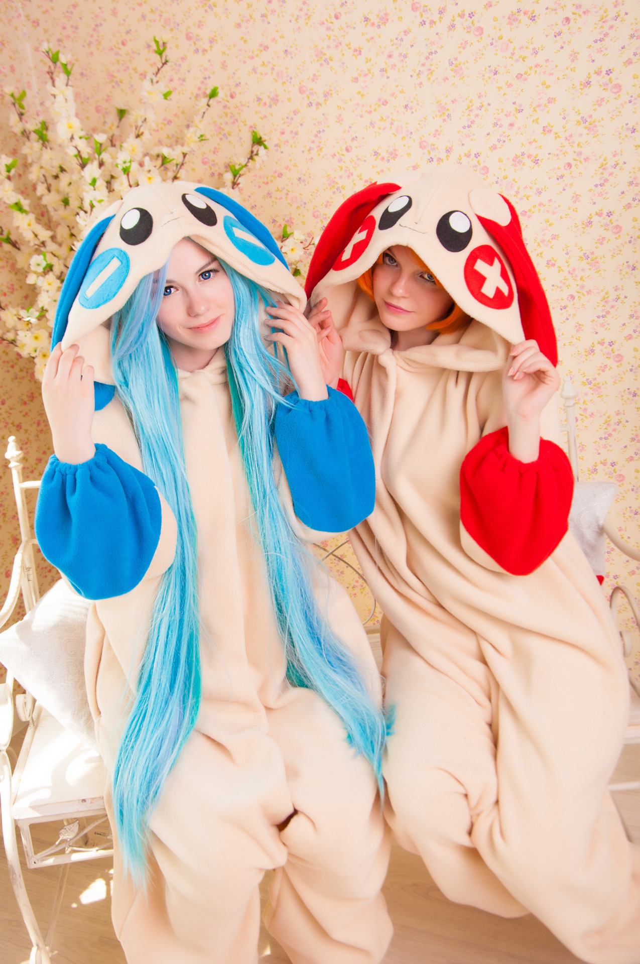Anime Pokemon Minun Plusle Cosplay Kigurumi One-Piece Fleece Jumpsuit Pajamas