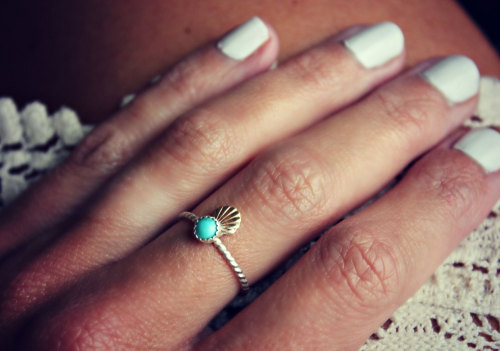 Turquoise ring, shell ring, mermaid ring, Sterling silver ring, stacking ring, midi ring, stackable 
